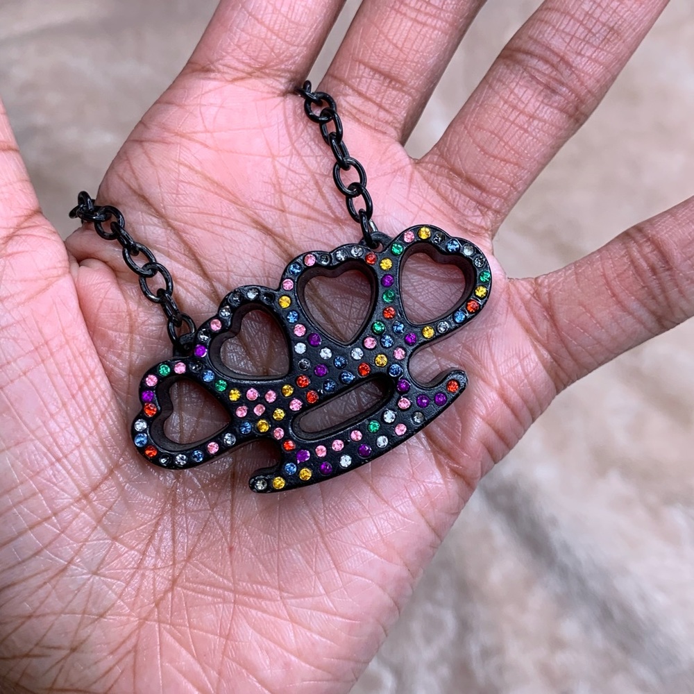 MULTI COLOR STONE BRASS KNUCKLES NECKLACE
